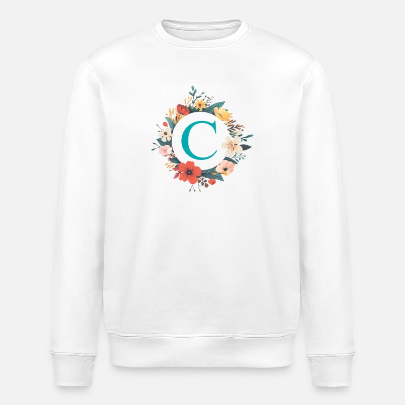 C Monogramm, Blumen-Kranz, personalisierbar - Stanley/Stella Unisex Bio-Sweatshirt ROLLER - Weiß