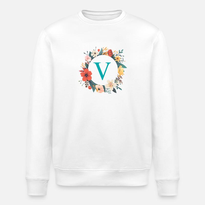 V Monogram, Couronne de fleurs, Personnalisable - Sweat bio ROLLER Stanley/Stella Unisexe - blanc