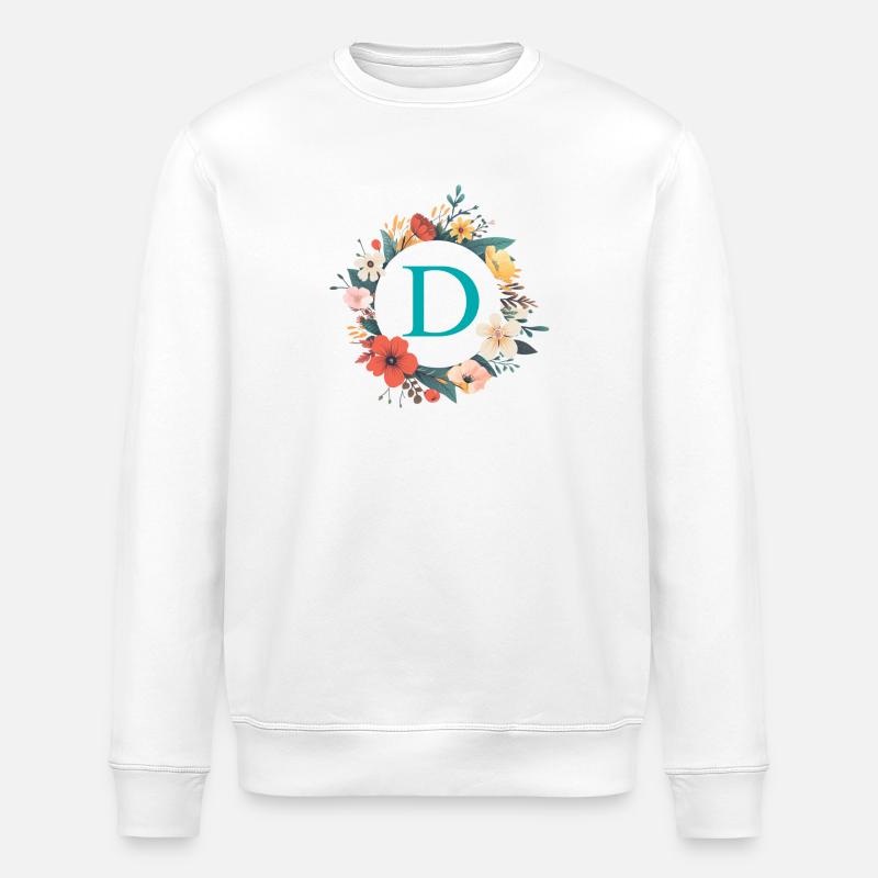D Monogramm, Blumen-Kranz, personalisierbar - Stanley/Stella Unisex Bio-Sweatshirt ROLLER - Weiß