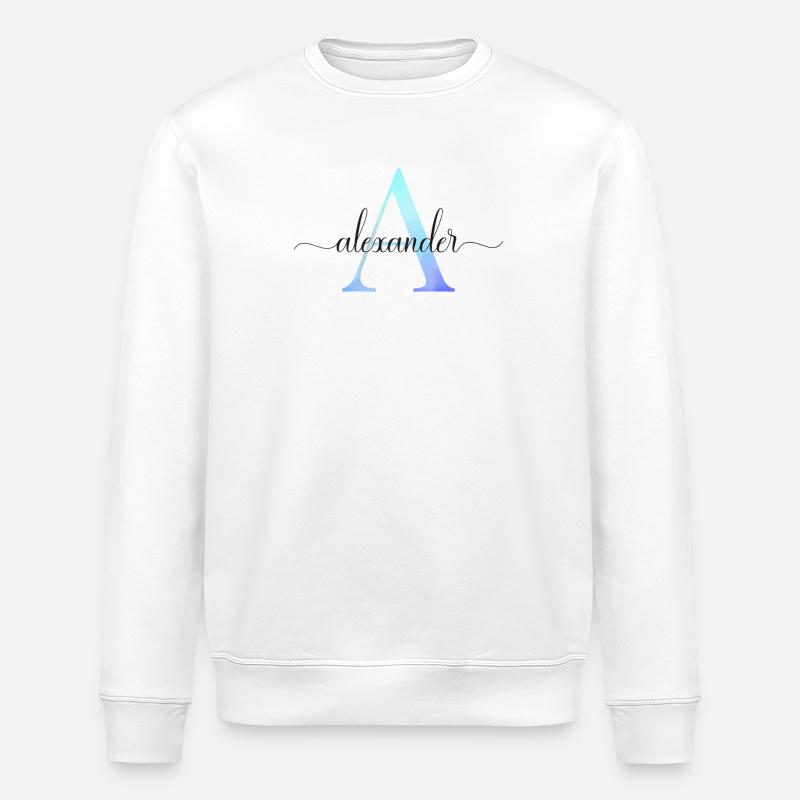 A| Monogramme | Nom | Alexandre | Aquarelle - Sweat bio ROLLER Stanley/Stella Unisexe - blanc