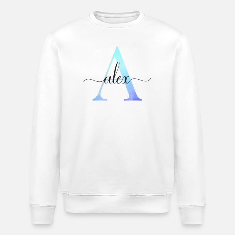 A| Monogramme | Nom | Alex | Aquarelle - Sweat bio ROLLER Stanley/Stella Unisexe - blanc