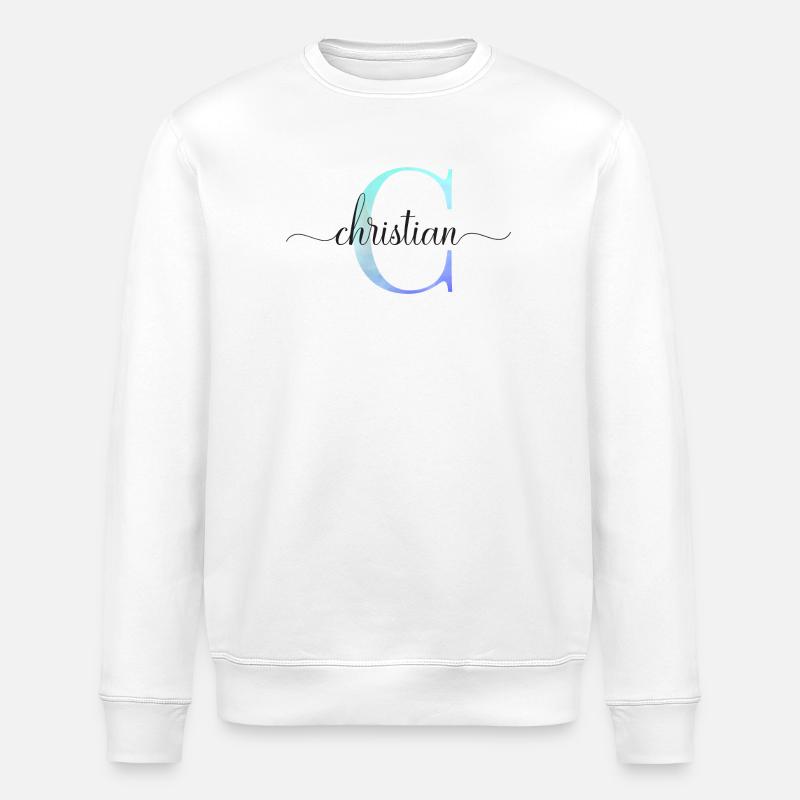 C| Monogramme | Nom | Chrétien| Aquarelle - Sweat bio ROLLER Stanley/Stella Unisexe - blanc