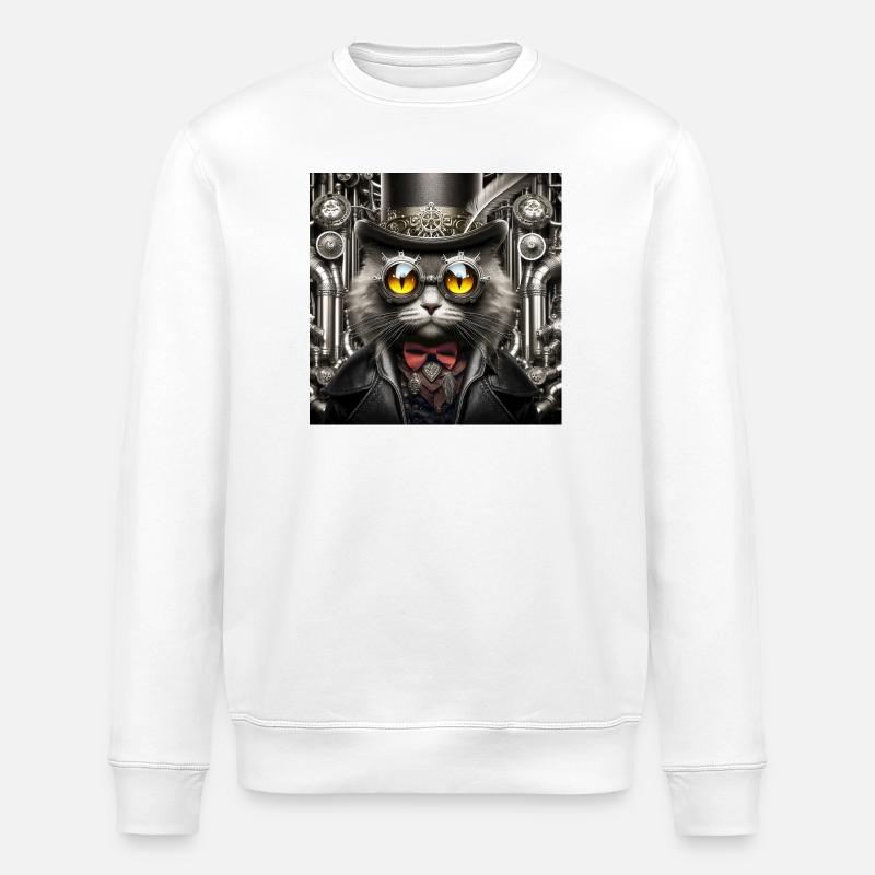 Steampunk-Katze - Stanley/Stella Unisex Bio-Sweatshirt ROLLER - Weiß