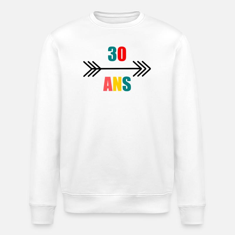 30. 30 ÅR. 30 ÅRS JUBILÆUM. 30 ÅRS JUBILÆUM. - Stanley/Stella økologisk unisex-sweatshirt ROLLER - hvid