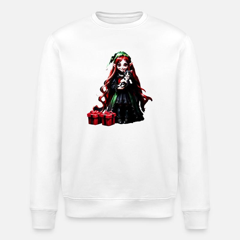 Weihnachtself mit Kätzchen. - Stanley/Stella Unisex Bio-Sweatshirt ROLLER - Weiß