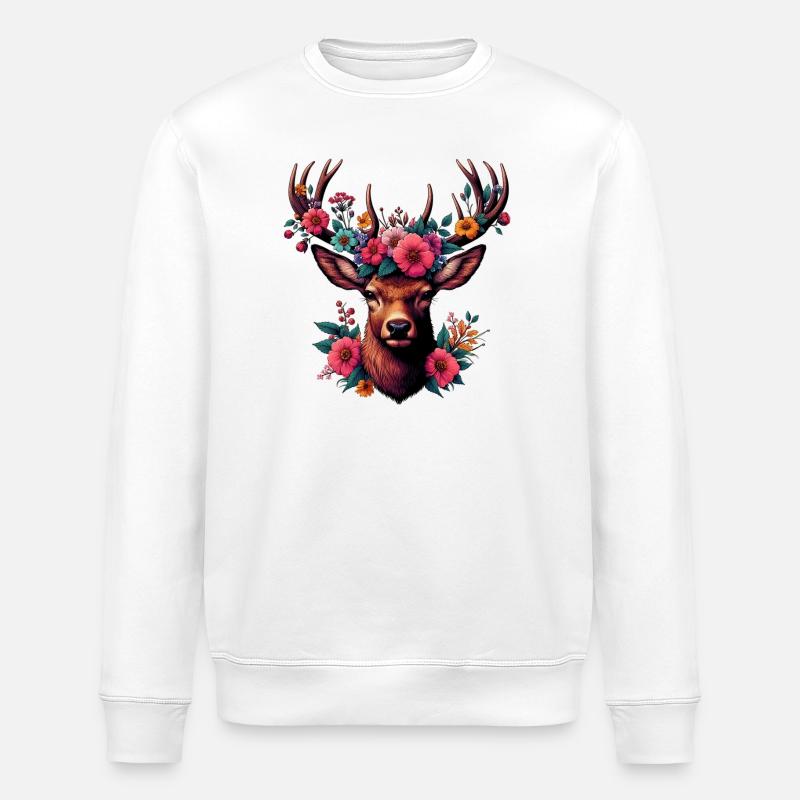 Cerf avec des fleurs - Sweat bio ROLLER Stanley/Stella Unisexe - blanc