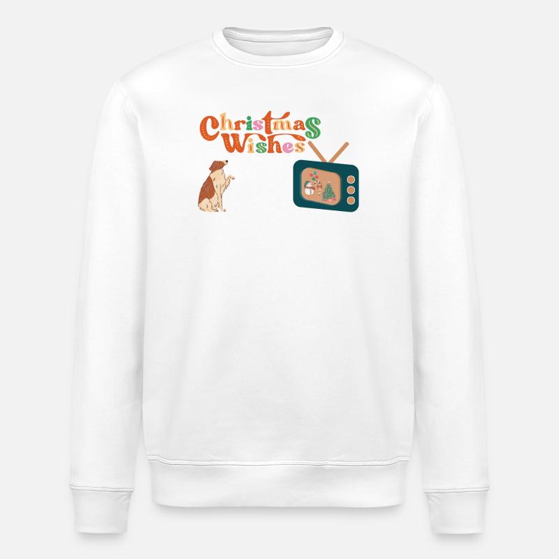 Hund vor dem Fernseher - Stanley/Stella Unisex Bio-Sweatshirt ROLLER - Weiß