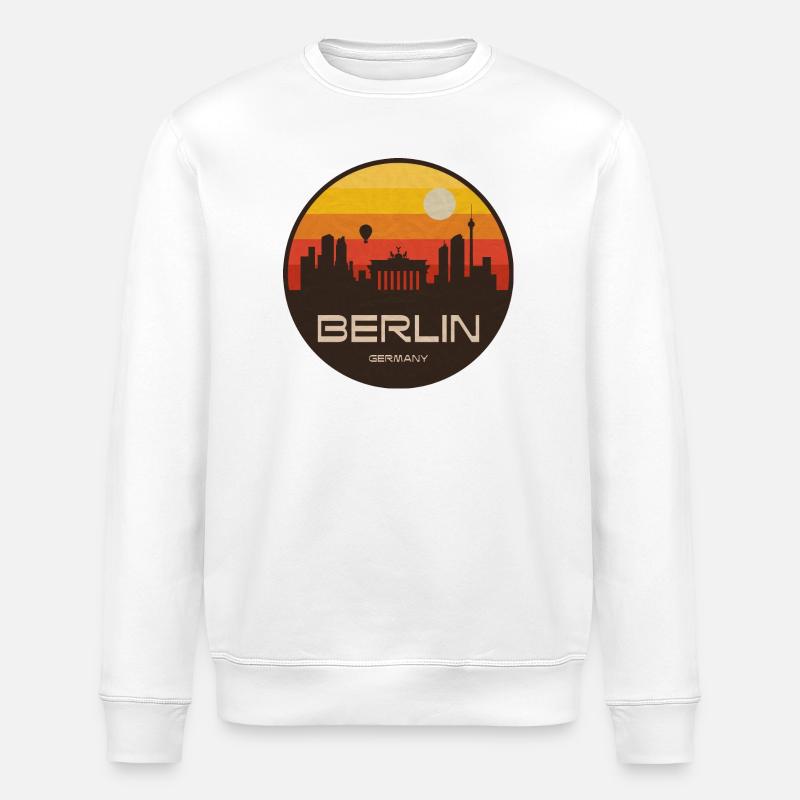 Berlin Skyline Retro Sunset - Stanley/Stella ROLLER Unisex Organic Sweatshirt - white