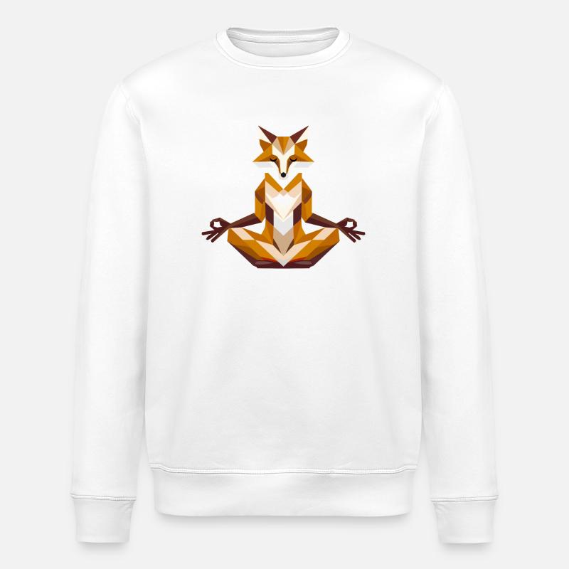 geometric fox in meditation - Stanley/Stella ROLLER Unisex Organic Sweatshirt - white