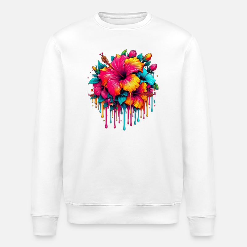 Fleurs d’hibiscus - Sweat bio ROLLER Stanley/Stella Unisexe - blanc