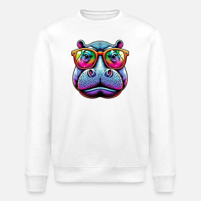 Nilpferd mit Sonnenbrille - Stanley/Stella Unisex Bio-Sweatshirt ROLLER - Weiß