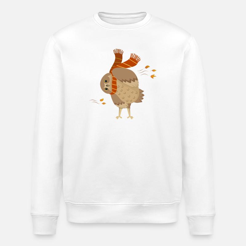 Süße Cartoon-Eule trägt Schal mit fallenden Blättern - Stanley/Stella Unisex Bio-Sweatshirt ROLLER - Weiß
