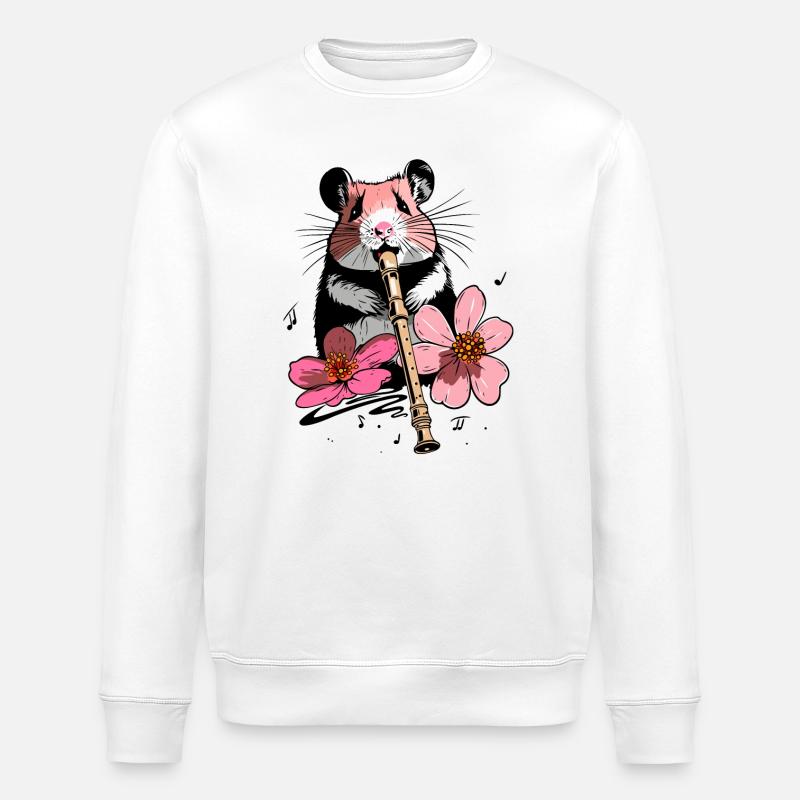 Hamster avec fleurs et flûte - Sweat bio ROLLER Stanley/Stella Unisexe - blanc