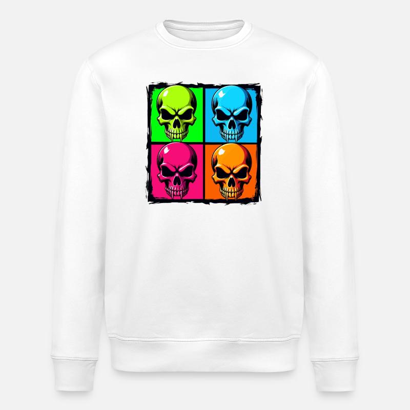 Colourful skulls - Stanley/Stella ROLLER Unisex Organic Sweatshirt - white