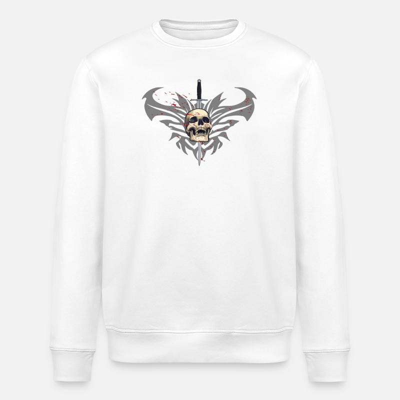 Menschenschädel, Schwerter, Schmetterlinge, tribal - Stanley/Stella Unisex Bio-Sweatshirt ROLLER - Weiß