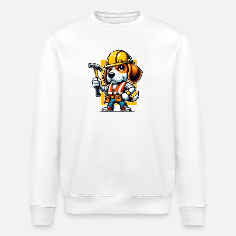 Beagle construction worker - Stanley/Stella ROLLER Unisex Organic Sweatshirt - white