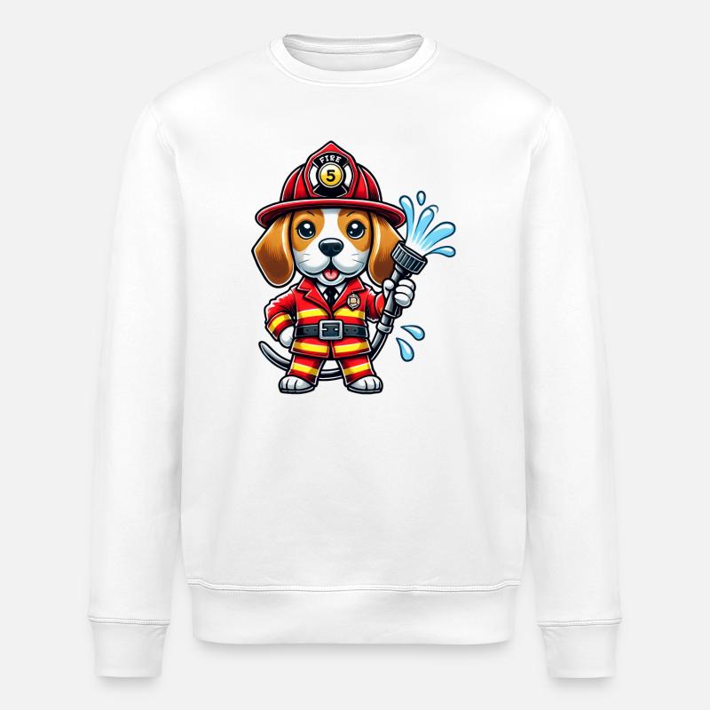 Beagle fireman design - Stanley/Stella ROLLER Unisex Organic Sweatshirt - white