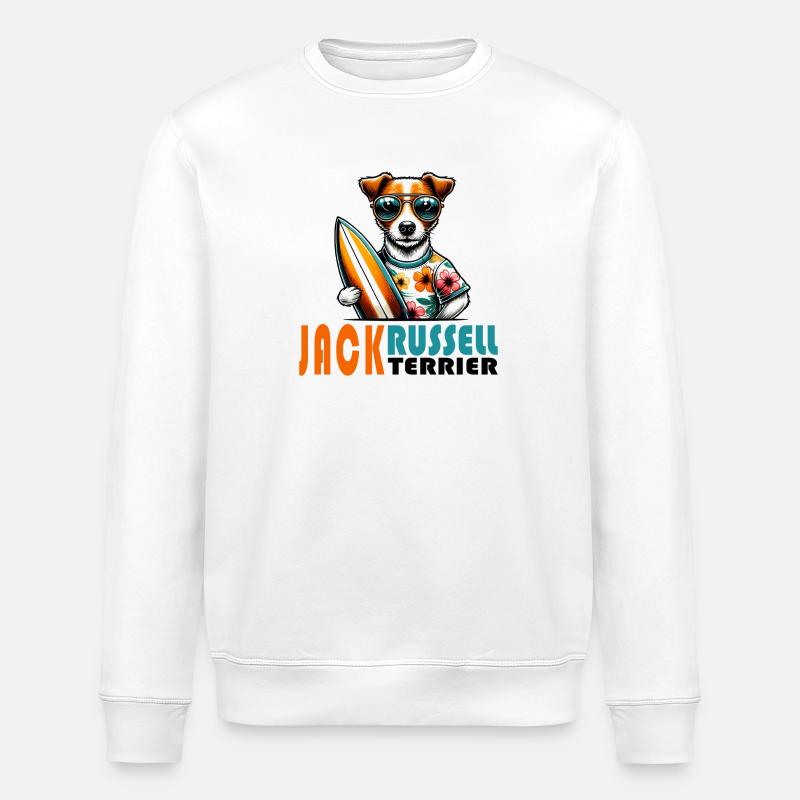 Jack Russell Terrier Surfing Design - Stanley/Stella ROLLER Unisex Organic Sweatshirt - white