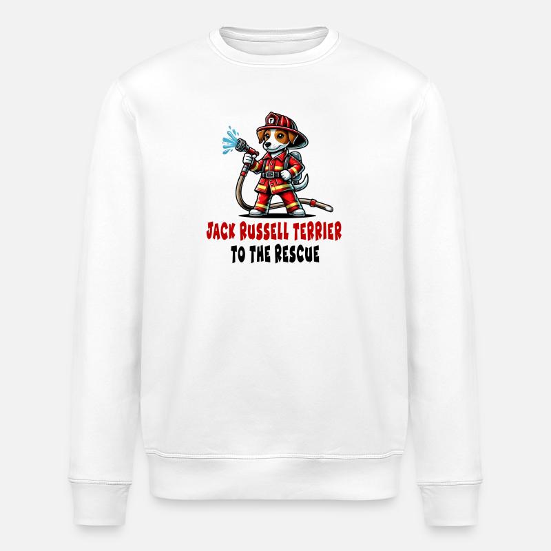 Jack Russell Terrier Fireman - Stanley/Stella ROLLER Unisex Organic Sweatshirt - white
