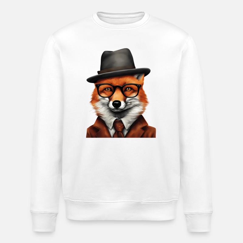 Sherlock Fox in Classic Attire - Stanley/Stella ROLLER Unisex Organic Sweatshirt - white