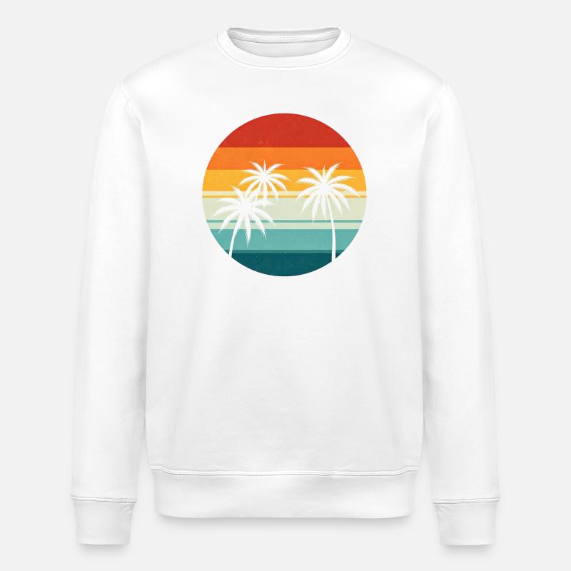 Palmier rétro coucher de soleil - Sweat bio ROLLER Stanley/Stella Unisexe - blanc