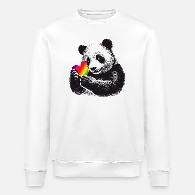 Liebevoller Panda mit Regenbogen-Herz - Stanley/Stella Unisex Bio-Sweatshirt ROLLER - Weiß