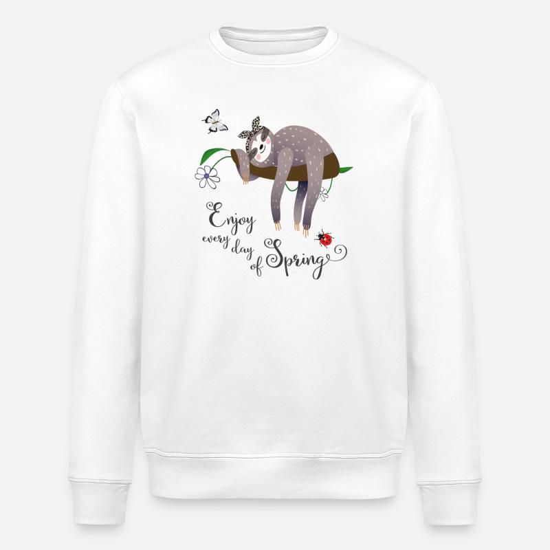 Sloth in spring - Stanley/Stella ROLLER Unisex Organic Sweatshirt - white