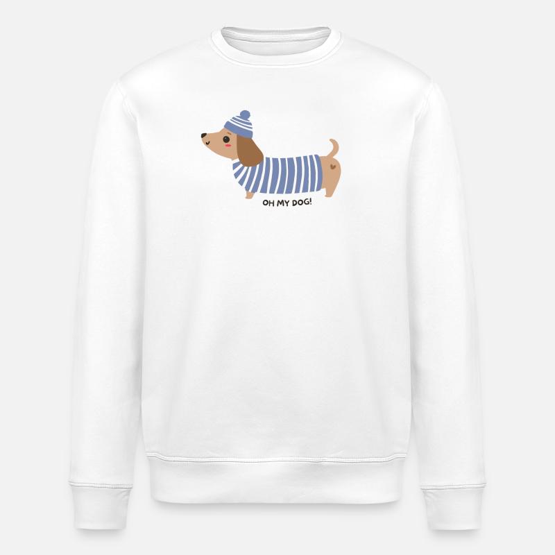 Oh mon chien ! - Rayures bleues - Sweat bio ROLLER Stanley/Stella Unisexe - blanc