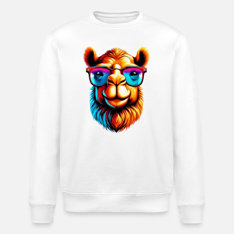Camel avec lunettes de soleil - Sweat bio ROLLER Stanley/Stella Unisexe - blanc