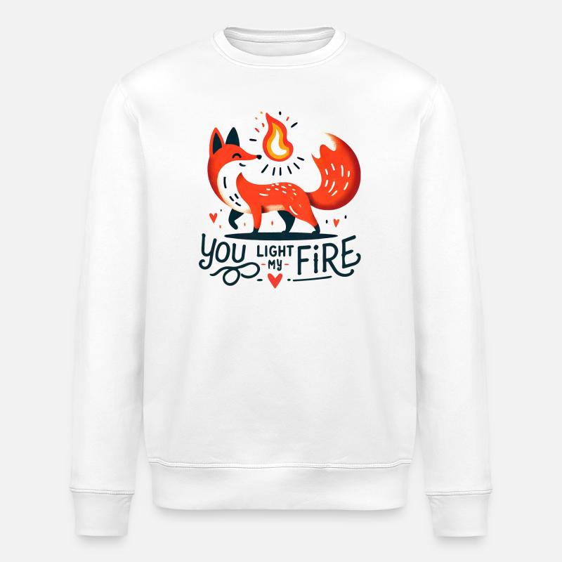 Fiery Fox with Flame and Heart - Stanley/Stella ROLLER Unisex Organic Sweatshirt - white