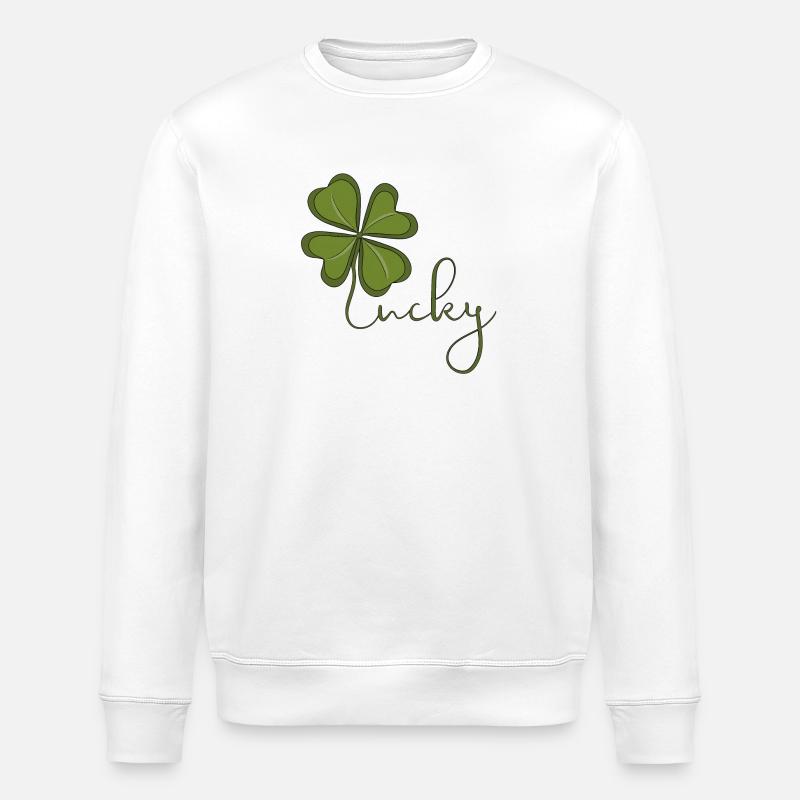 Lucky Four Leaf Clover - Stanley/Stella ROLLER Unisex Organic Sweatshirt - white