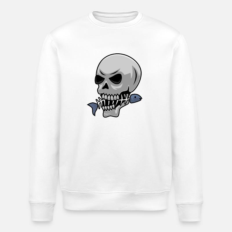Crâne de pêche avec poisson - Sweat bio ROLLER Stanley/Stella Unisexe - blanc