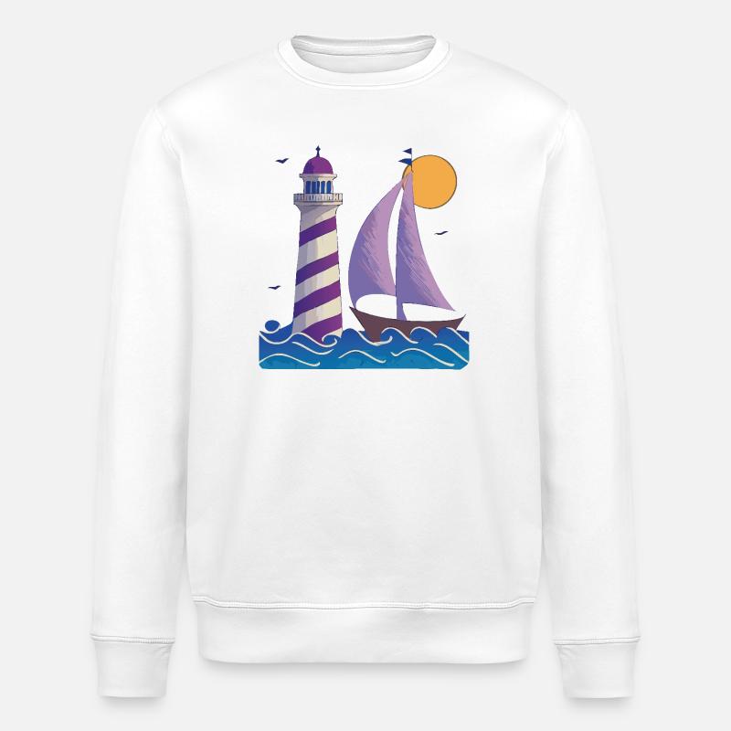Lighthouse with boat - Stanley/Stella ROLLER Unisex Organic Sweatshirt - white