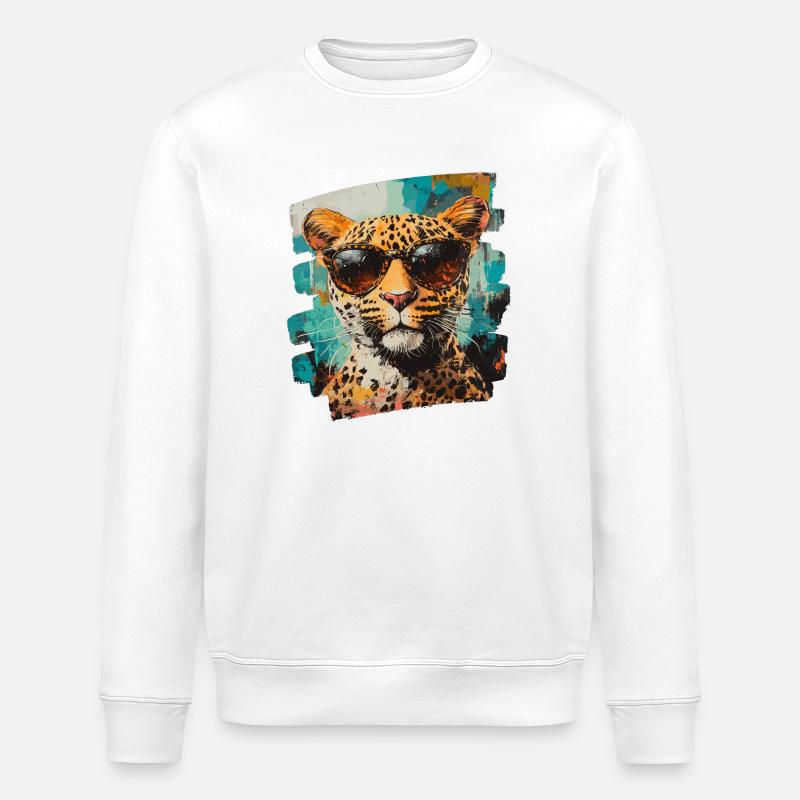 Leopard Retro - Stanley/Stella ROLLER Unisex Organic Sweatshirt - white