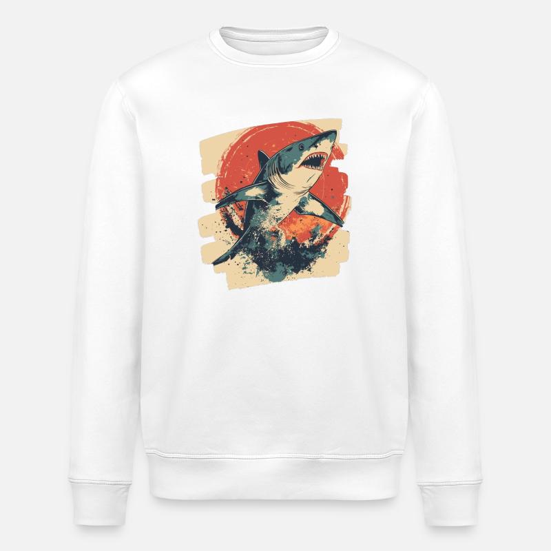 Haifisch Retro - Stanley/Stella Unisex Bio-Sweatshirt ROLLER - Weiß