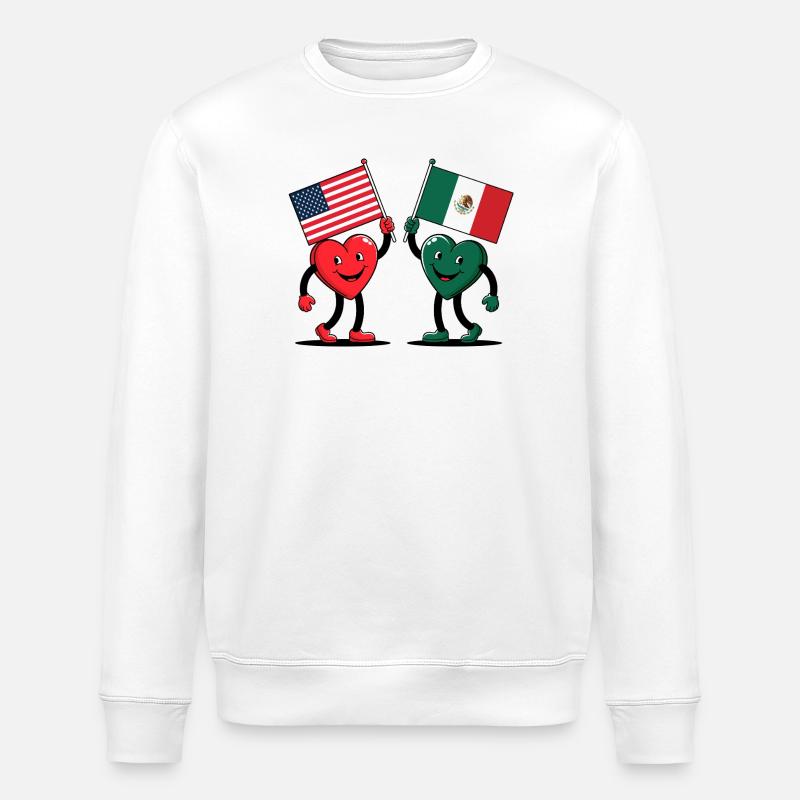 Amerika und Mexiko Herzen - Stanley/Stella Unisex Bio-Sweatshirt ROLLER - Weiß