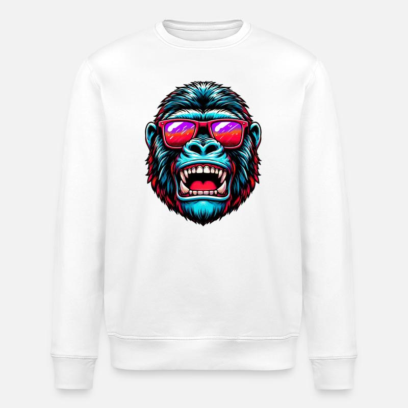 Gorillas with sunglasses - Stanley/Stella ROLLER Unisex Organic Sweatshirt - white