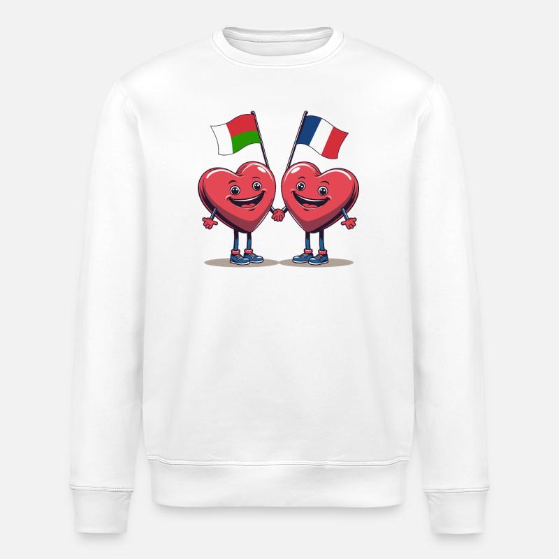 Madagaskar und Frankreich Herzen - Stanley/Stella Unisex Bio-Sweatshirt ROLLER - Weiß
