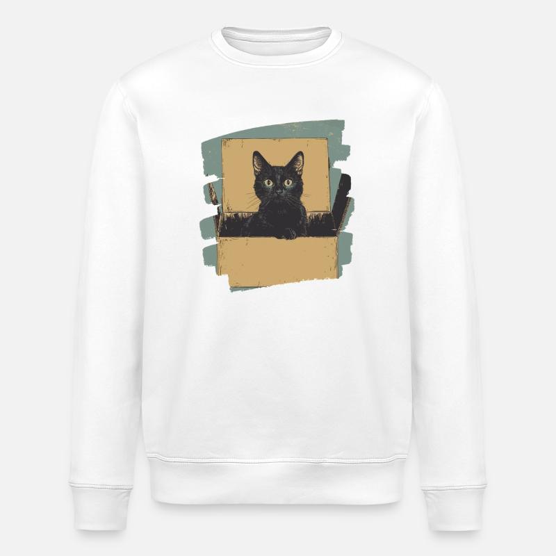 Katze in Karton Box Retro - Stanley/Stella Unisex Bio-Sweatshirt ROLLER - Weiß