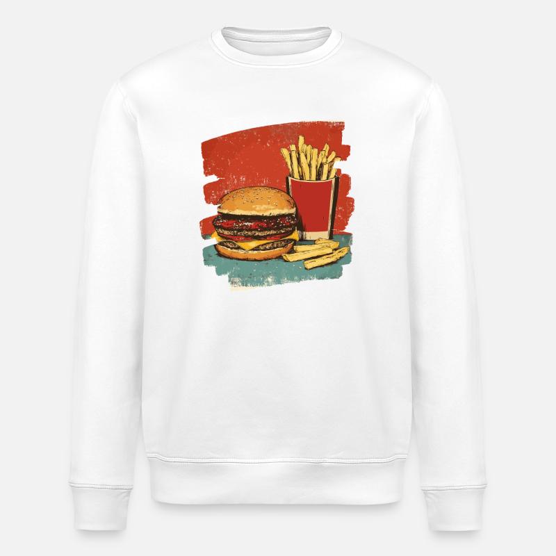 Burger und Fritten Retro - Stanley/Stella Unisex Bio-Sweatshirt ROLLER - Weiß