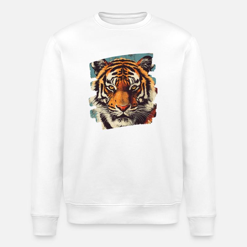 Tiger Retro - Stanley/Stella ROLLER Unisex Organic Sweatshirt - white