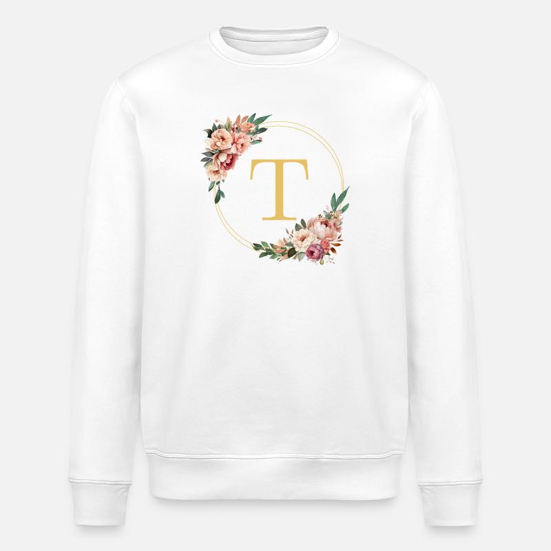 T Monogram, Couronne de fleurs, Personnalisable - Sweat bio ROLLER Stanley/Stella Unisexe - blanc