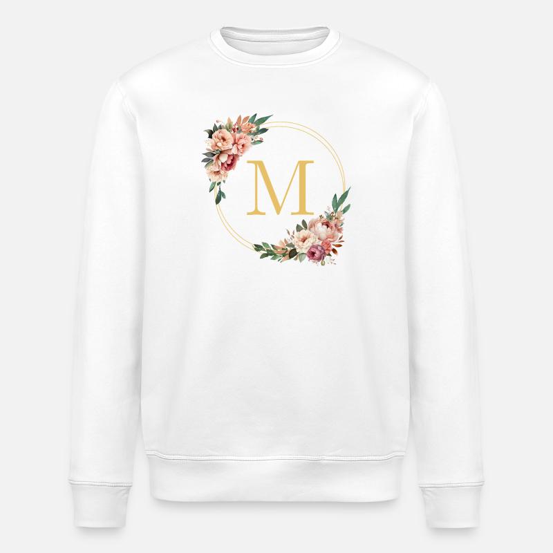 M Monogram, Flower Wreath, Personalizable - Stanley/Stella ROLLER Unisex Organic Sweatshirt - white