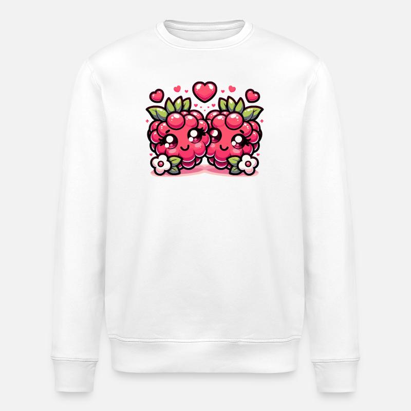Süßes T-Shirt-Design mit Himbeeren - Stanley/Stella Unisex Bio-Sweatshirt ROLLER - Weiß
