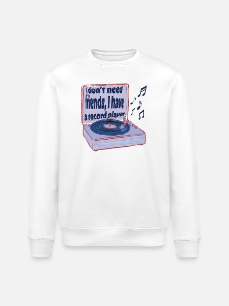 Draaitafels in plaats van vrienden – muziek is genoeg - Stanley/Stella Uniseks bio-sweatshirt ROLLER - wit