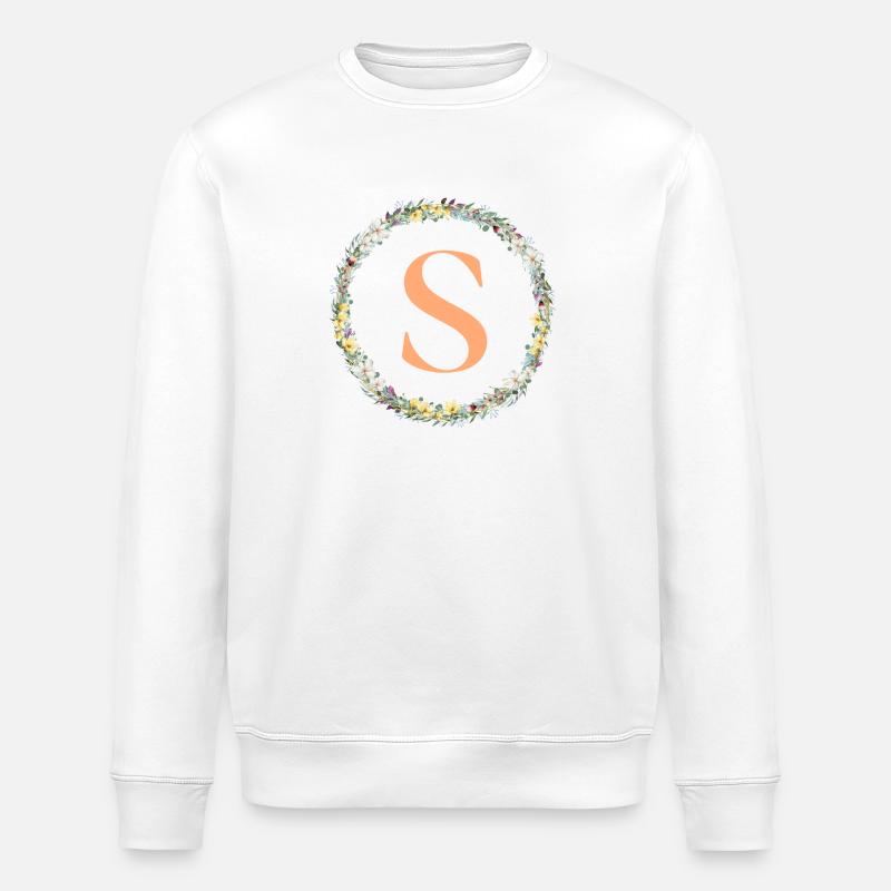 S Monogramm, Blumen-Kranz, personalisierbar - Stanley/Stella Unisex Bio-Sweatshirt ROLLER - Weiß