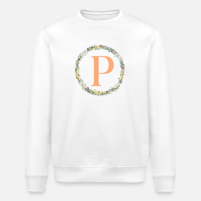 P Monogram, Flower Wreath, Personalizable - Stanley/Stella ROLLER Unisex Organic Sweatshirt - white