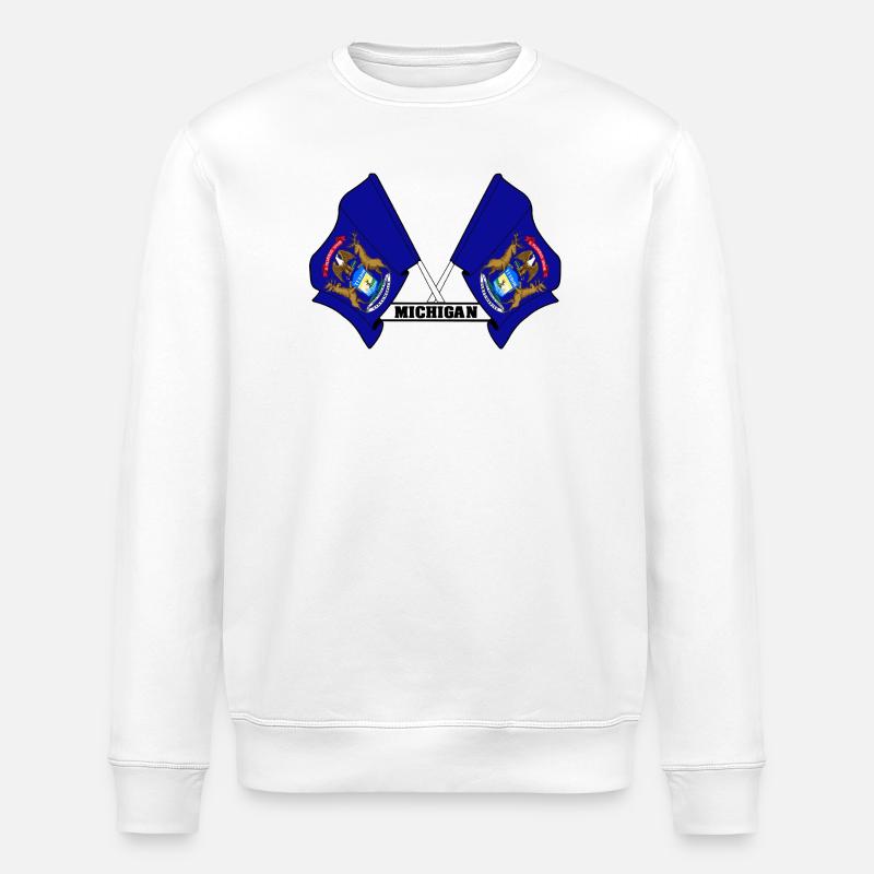 Two flags text MICHIGAN - Stanley/Stella ROLLER Unisex Organic Sweatshirt - white