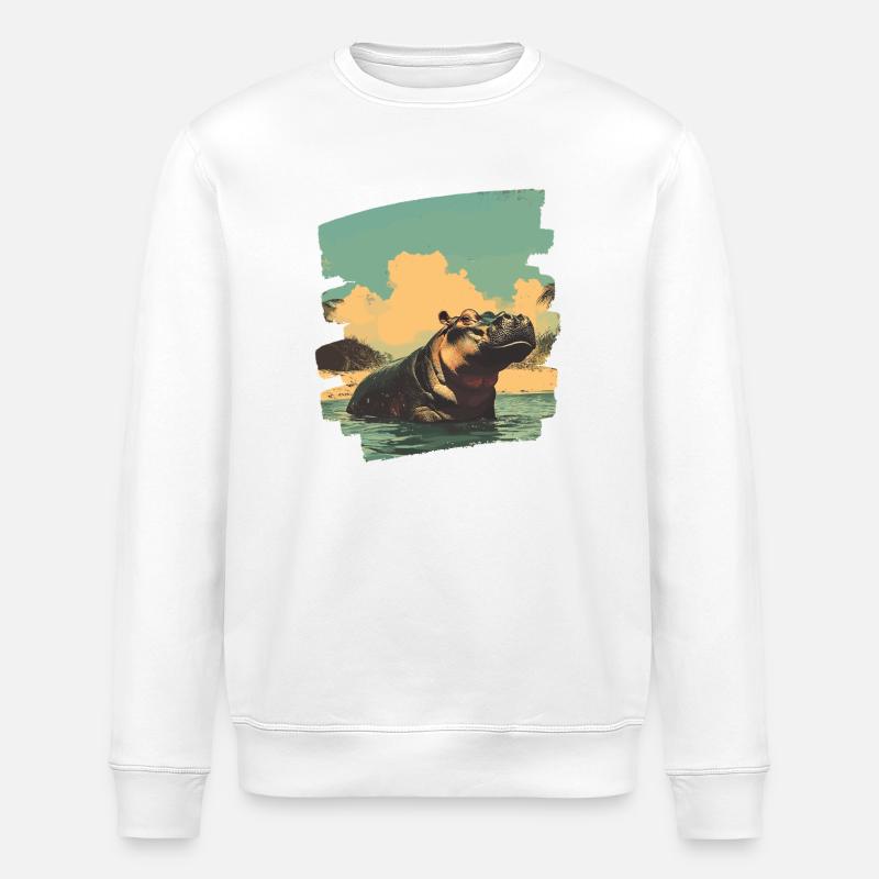 Hippopotame Rétro - Sweat bio ROLLER Stanley/Stella Unisexe - blanc