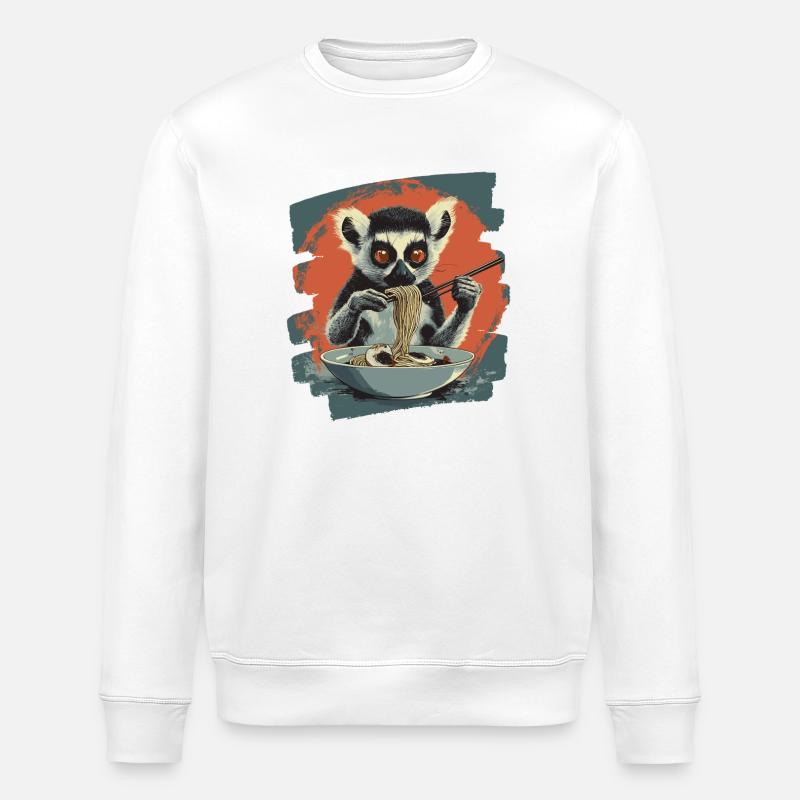 Lemur Ramen Retro - Stanley/Stella ROLLER Unisex Organic Sweatshirt - white